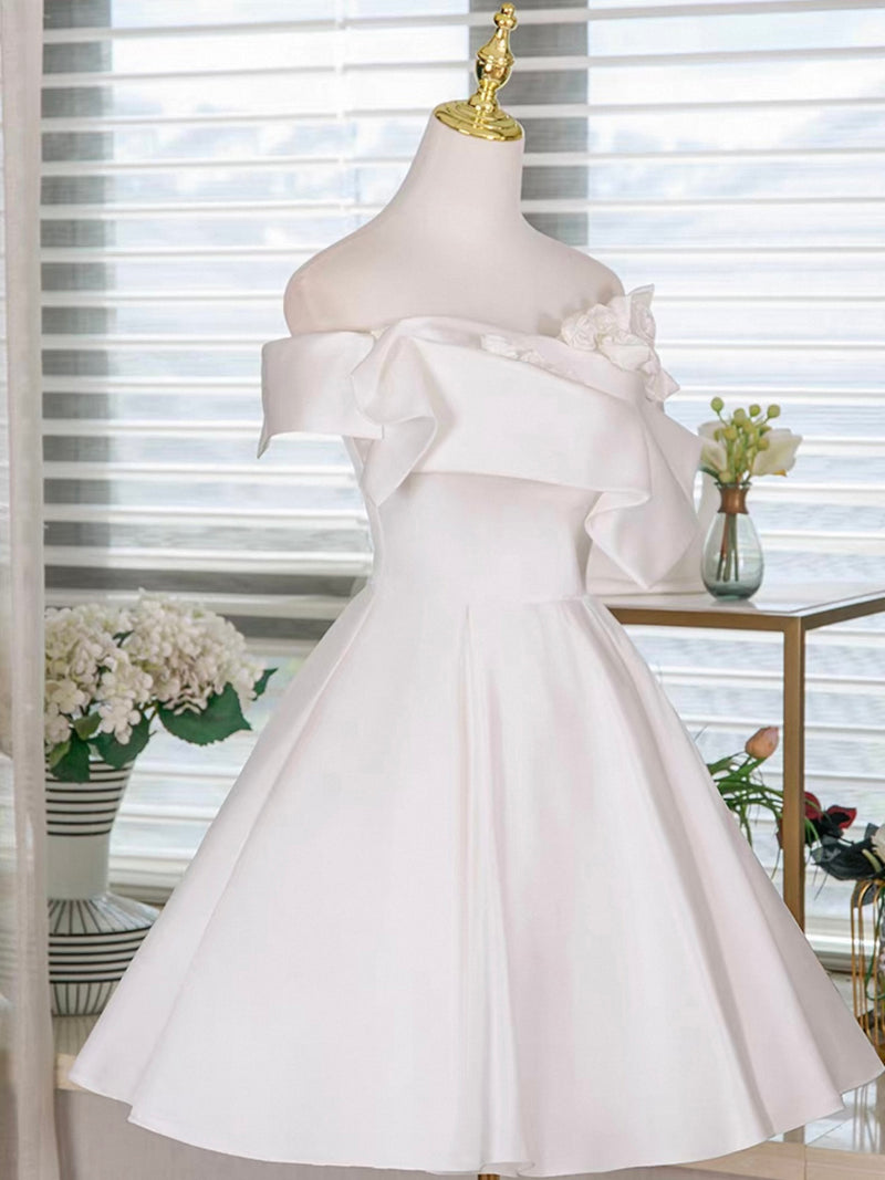 A-Line Off Shoulder White Short Prom Dress, White Homecoming Dress