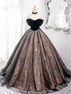 A-Line Off Shoulder Tulle Velvet Black Long Prom Dress, Black Long Formal Dress