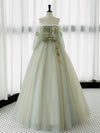 A-Line Green Tulle Lace Long Prom Dress, Green Tulle Lace Long Formal Dress