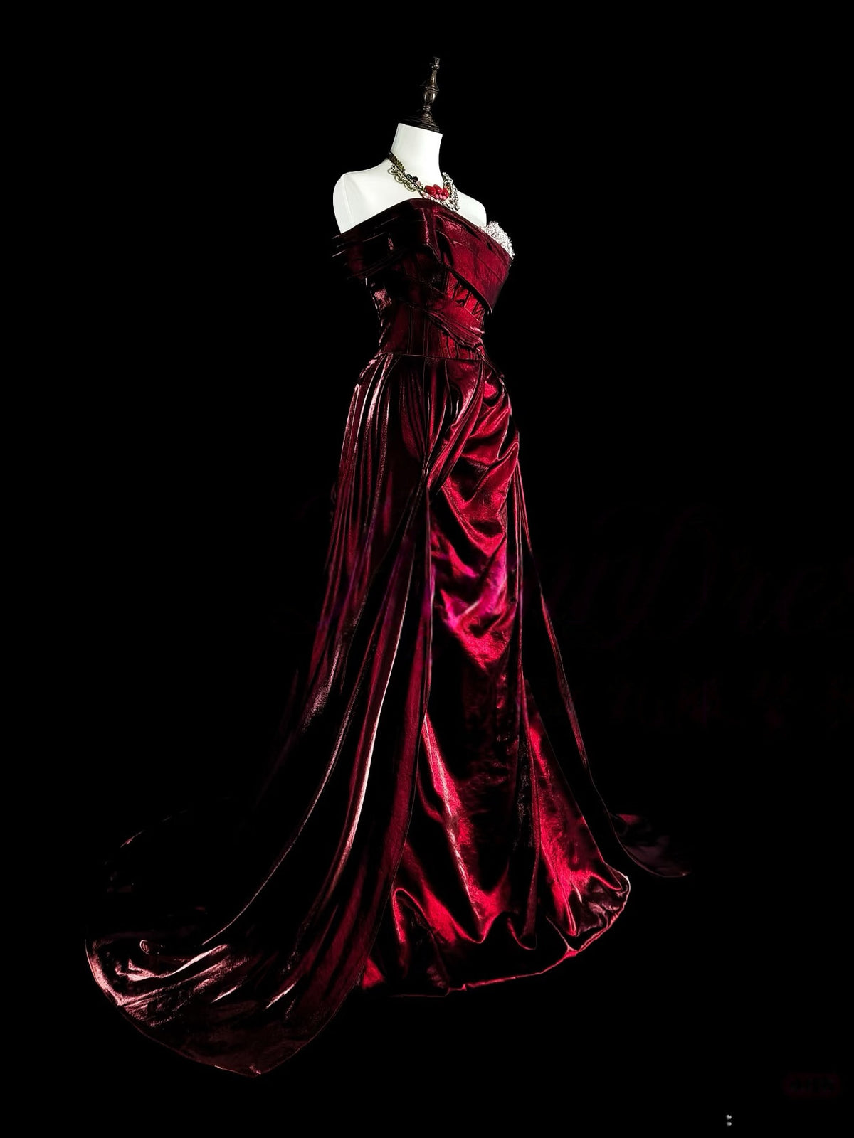 A-Line Off Shoulder Satin Burgundy Long Prom Dress with Beads