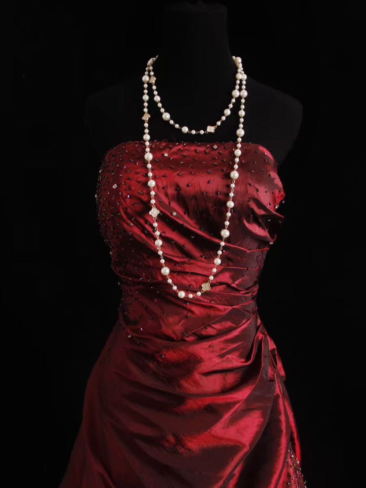 A-line Taffeta Burgundy Long Prom Dress with Beads
