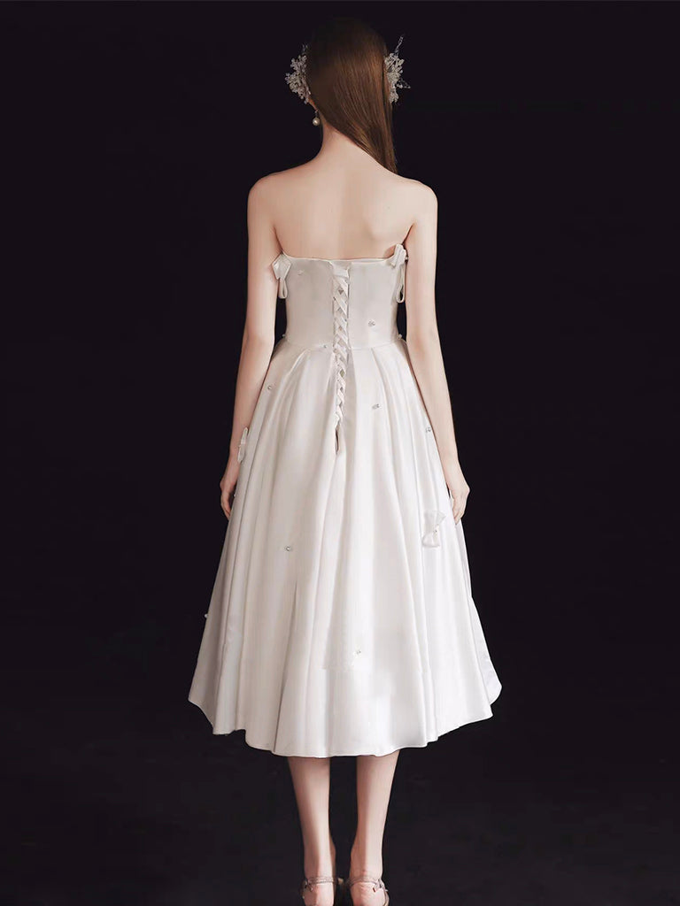 A-Line Sweetheart Neck Satin White Short Prom Dress, White Homecoming Dress