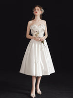 A-Line Sweetheart Neck Satin White Short Prom Dress, White Homecoming Dress
