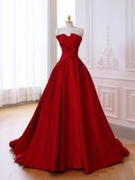 A-Line Satin Burgundy Long Prom Dress, Burgundy Long Formal Dress
