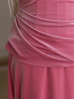 Mermaid Velvet Pink Long Prom Dress, Pink Long Formal Dress