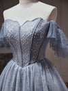 A-Line Gray Blue Tulle Short Prom Dress. Cute Gray Blue Homecoming Dress