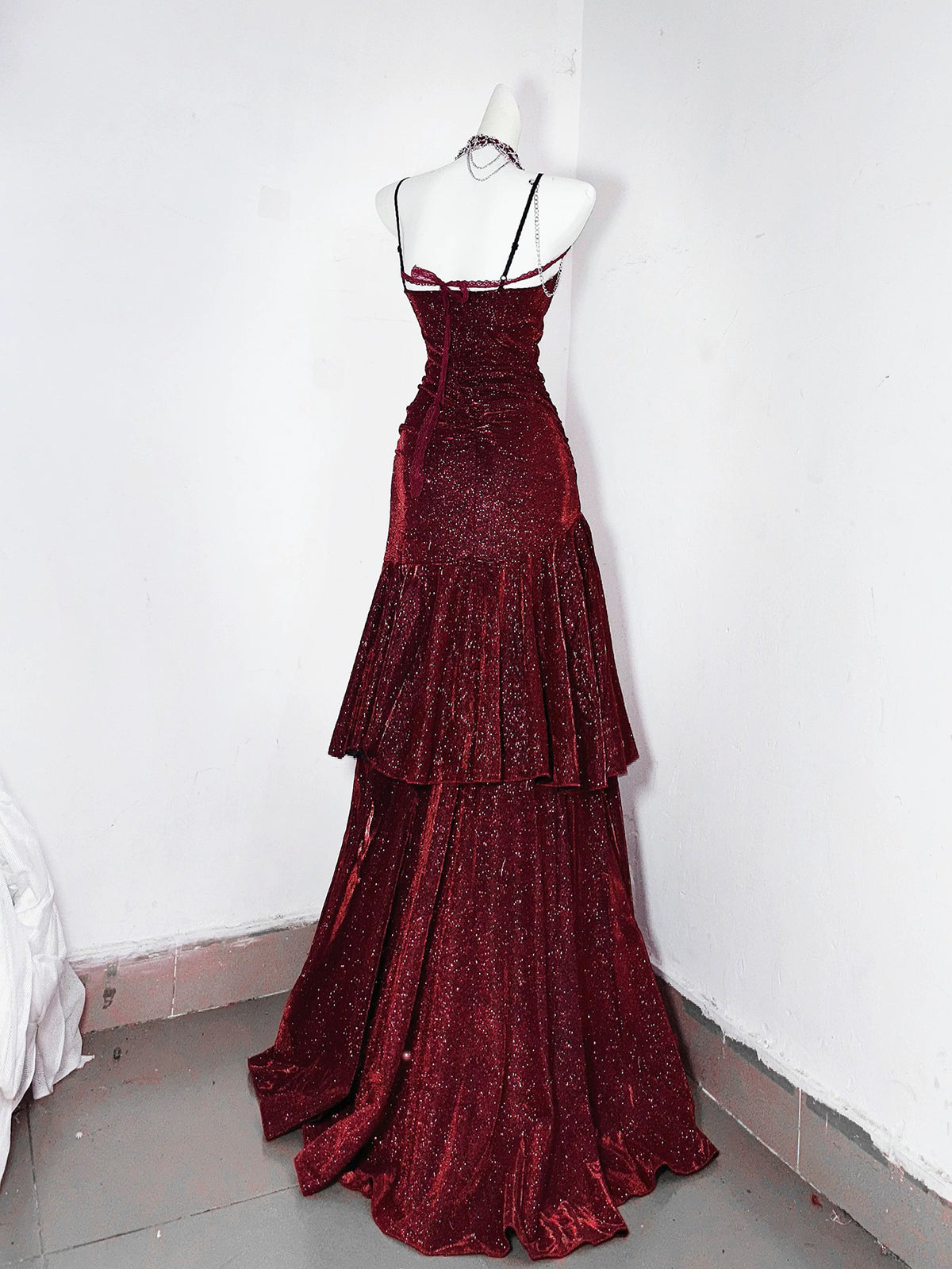Mermaid Sweetheart Sweep Train Burgundy Long Evening Dress