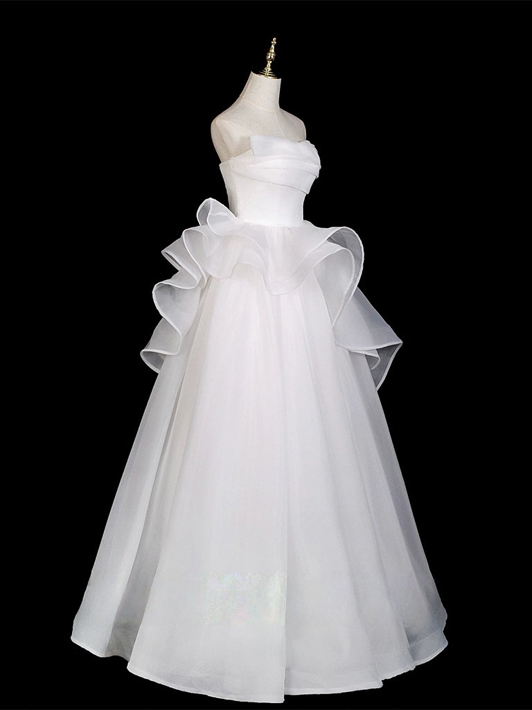 A-Line Organza White Long Prom Dress, White Long Prom Dress