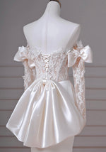 Mermaid Satin Lace ivory Long Formal Dress, ivory Evening Dress