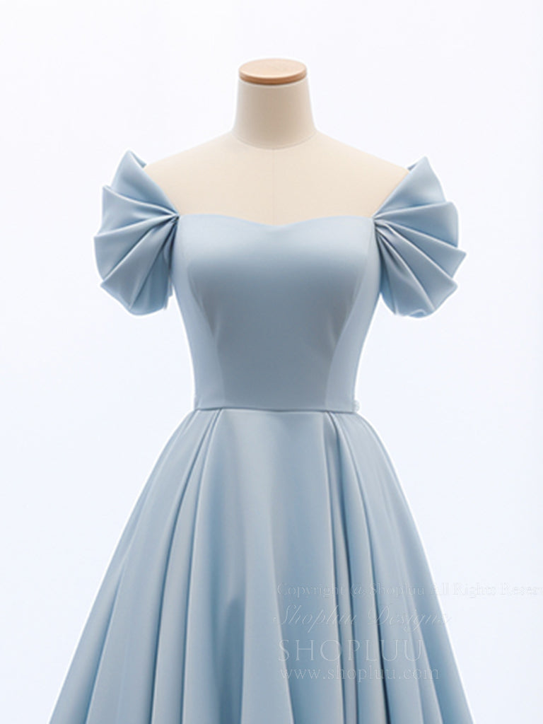 A-Line Sweetheart Neck Satin Blue Long Prom Dress, Blue Long Formal Dress