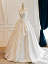 Simple A-line Satin ivory Long Prom Dress, ivory Long Formal Dress