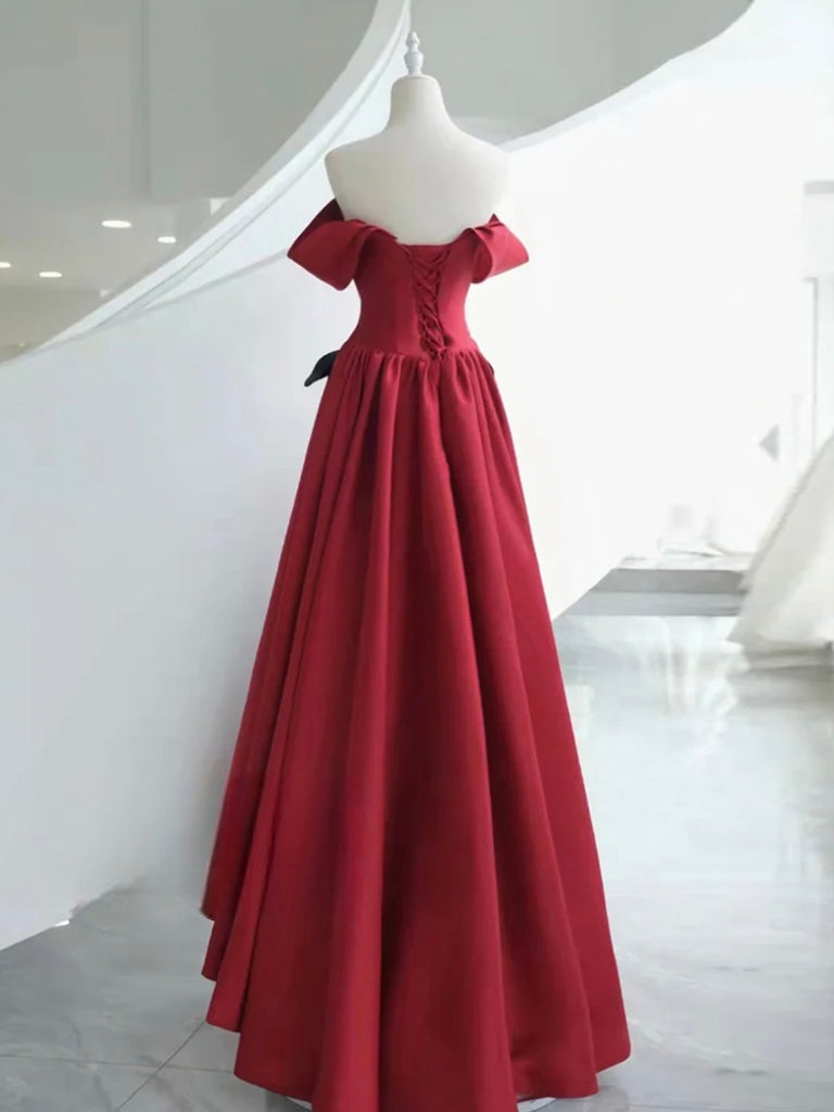 A-Line Satin Burgundy Long Prom Dress, Burgundy Long Formal Dress