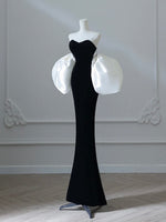 Mermaid Sweetheart Neck Velvet Satin Black Long Prom Dress with Puff Sleeves