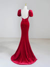 Simple Mermaid Velvet Backless Burgundy Long Prom Dress, Burgundy Party Dress