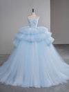 Blue Sweetheart Neck Tulle Long Prom Gown, Blue Sweet 16 Dress