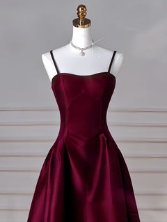 A-Line Satin Burgundy Long Prom Dress, Burgundy Long Formal Dress