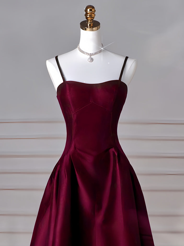 A-Line Satin Burgundy Long Prom Dress, Burgundy Long Formal Dress – shopluu