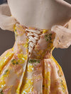 A-Line Off Shoulder Tulle Lace Short Yellow Prom Dress, Yellow Homecoming Dress