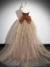Simple Mermaid Brown/Champagne Satin Tulle Long Prom Dress, Brown Long Evening Dress