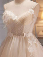 A-Line V Neck Tulle Light Champagne Short Prom Dress, Champagne Homecoming Dress