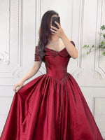 A-Line Off Shoulder Burgundy Long Prom Dress, Burgundy Long Formal Dress