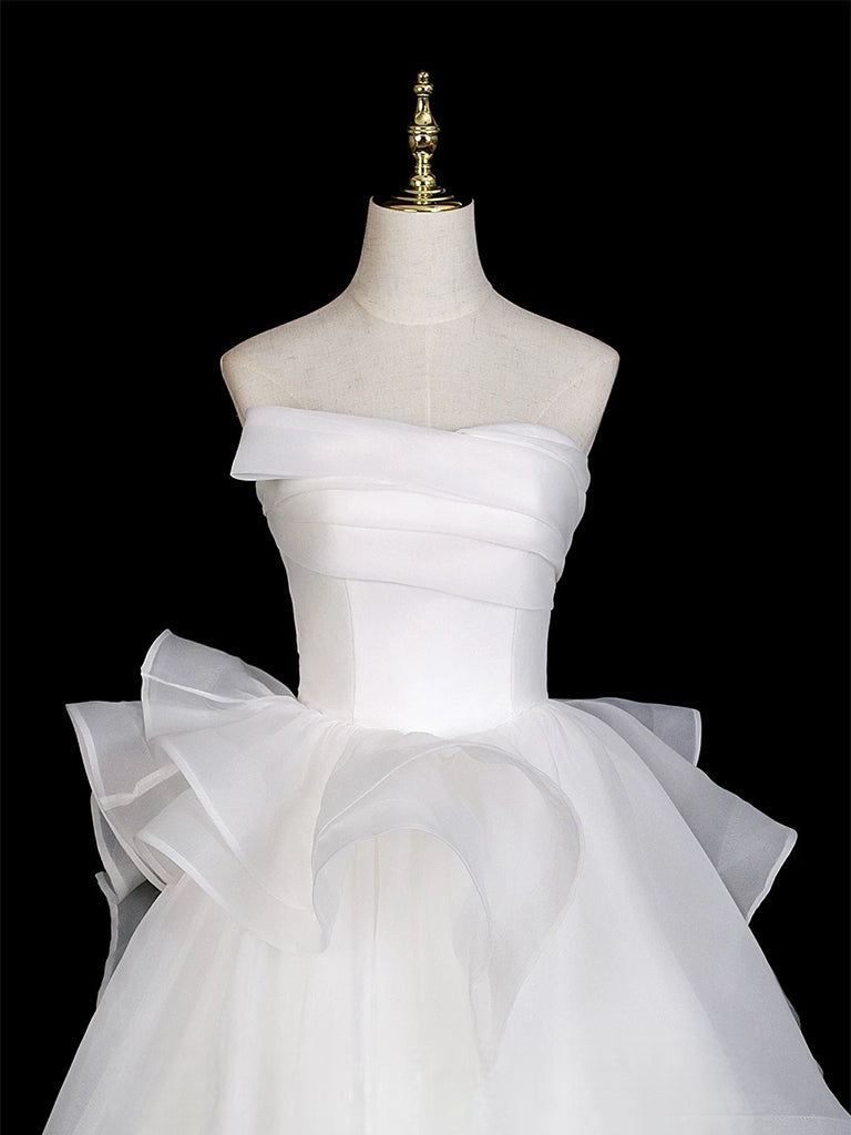 A-Line Organza White Long Prom Dress, White Long Prom Dress