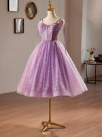 A-Line Sweetheart Neck Tulle Lace Short Purple Prom Dress, Purple Homecoming Dress