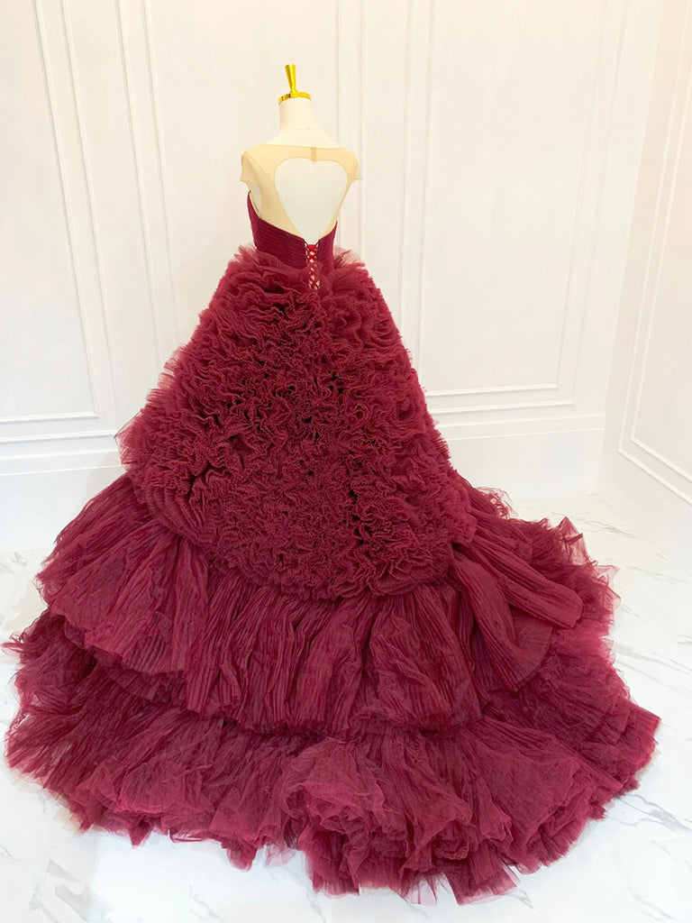 Ball Gown Scoop Neckline Tulle Sweep Train Long Prom Dress