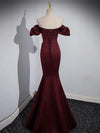 Mermaid off Shoulder Satin Burgundy Long Prom Dress, Burgundy Formal Dress