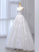 A-Line Tulle Lace ivory Sweep Train Long Wedding Dress