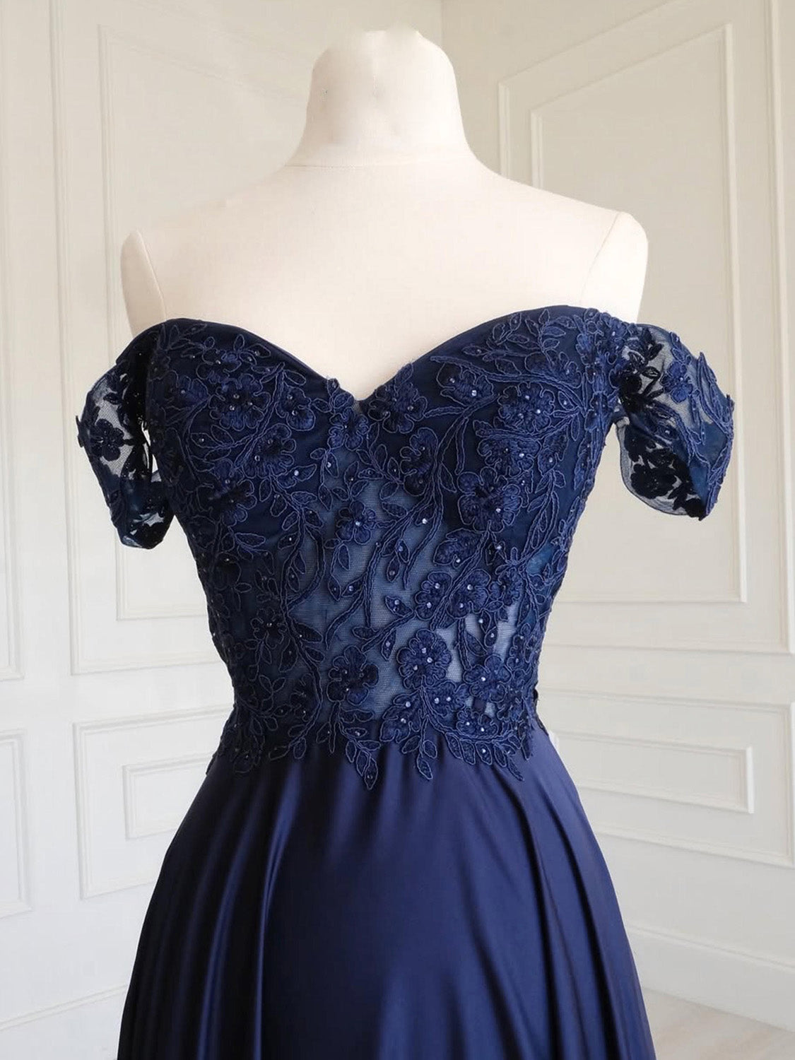 A-Line Sweetheart Neck Off Shoulder Chiffon Long Prom Dress with Lace