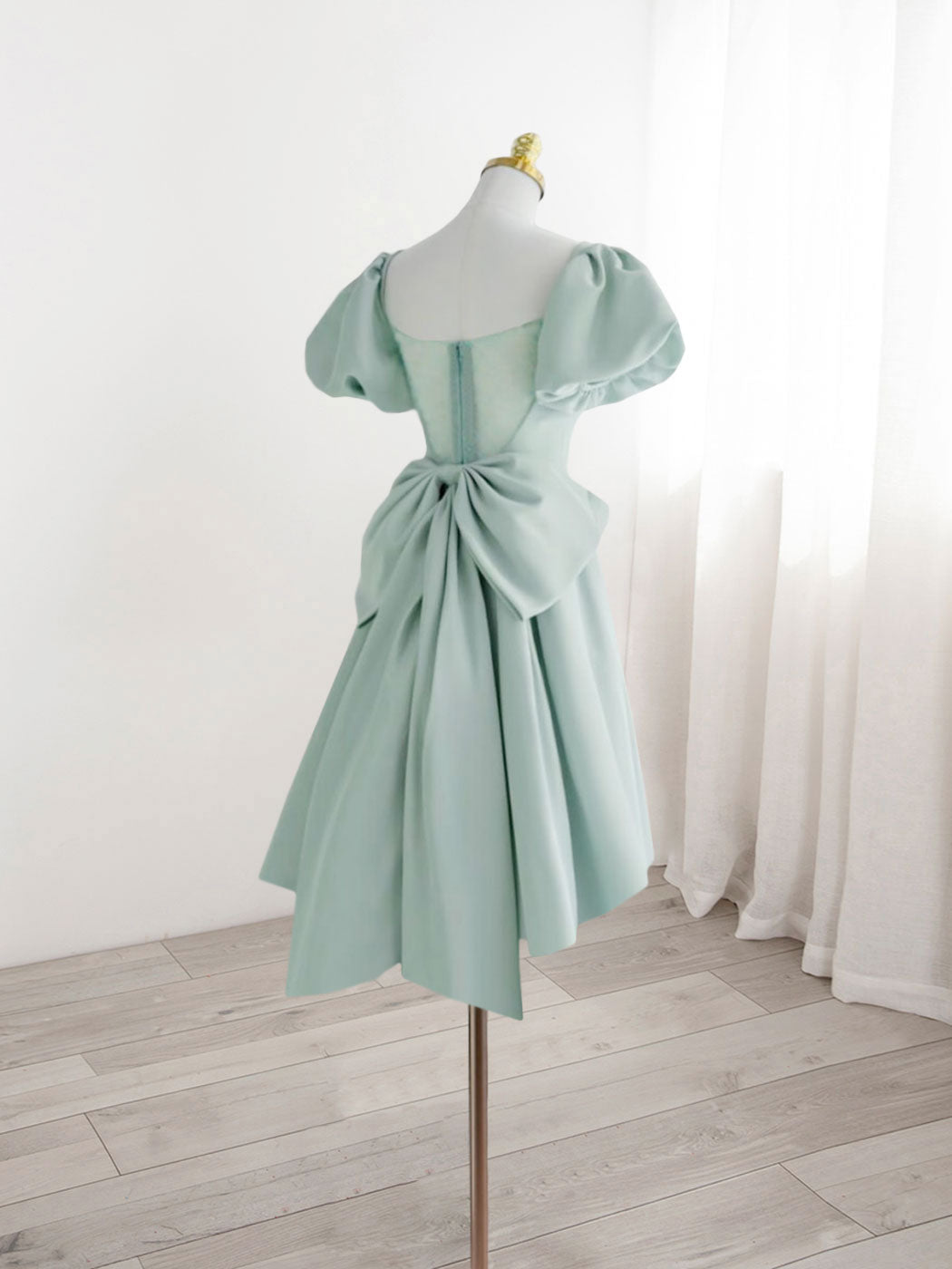 A-Line Green Puffy Sleeve Short Prom Dress, Green Formal Dress US 6 / Custom Color A-Line Green Puffy Sleeve Short Prom Dress, Green Formal Dress US 6 / Custom Color