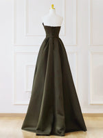 A-Line V Neck Satin Olive Green Long Prom Dress, Satin Long Formal Dress