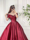 A-Line Off Shoulder Burgundy Long Prom Dress, Burgundy Long Formal Dress