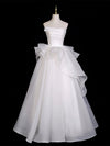 A-Line Organza White Long Prom Dress, White Long Prom Dress