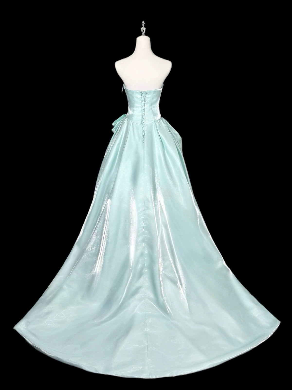 A-Line Off Shoulder Sweetheart Neck Floor Length Blue Prom Dress
