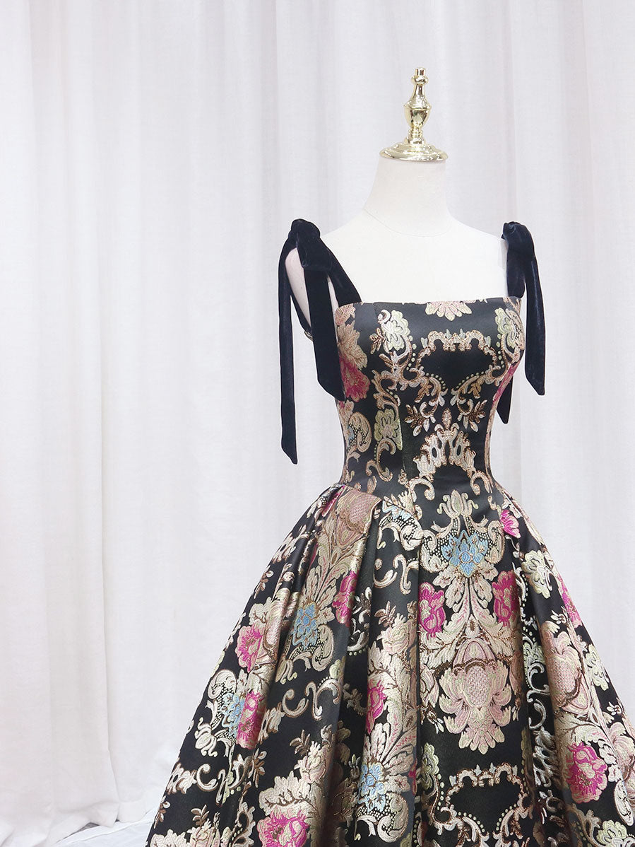 A-Line Satin Black Long Prom Dress