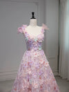 A-Line Tulle Lace 3D Flowers Pink Long Prom Dress, Pink Long Evening Dress