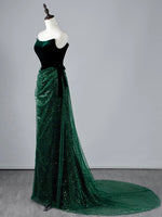 Mermaid Tulle Velvet Green Long Prom Dress, Green Long Formal Dress