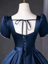 A-Line Satin Dark Blue Long Prom Dress, Dark Blue Long Formal Dress