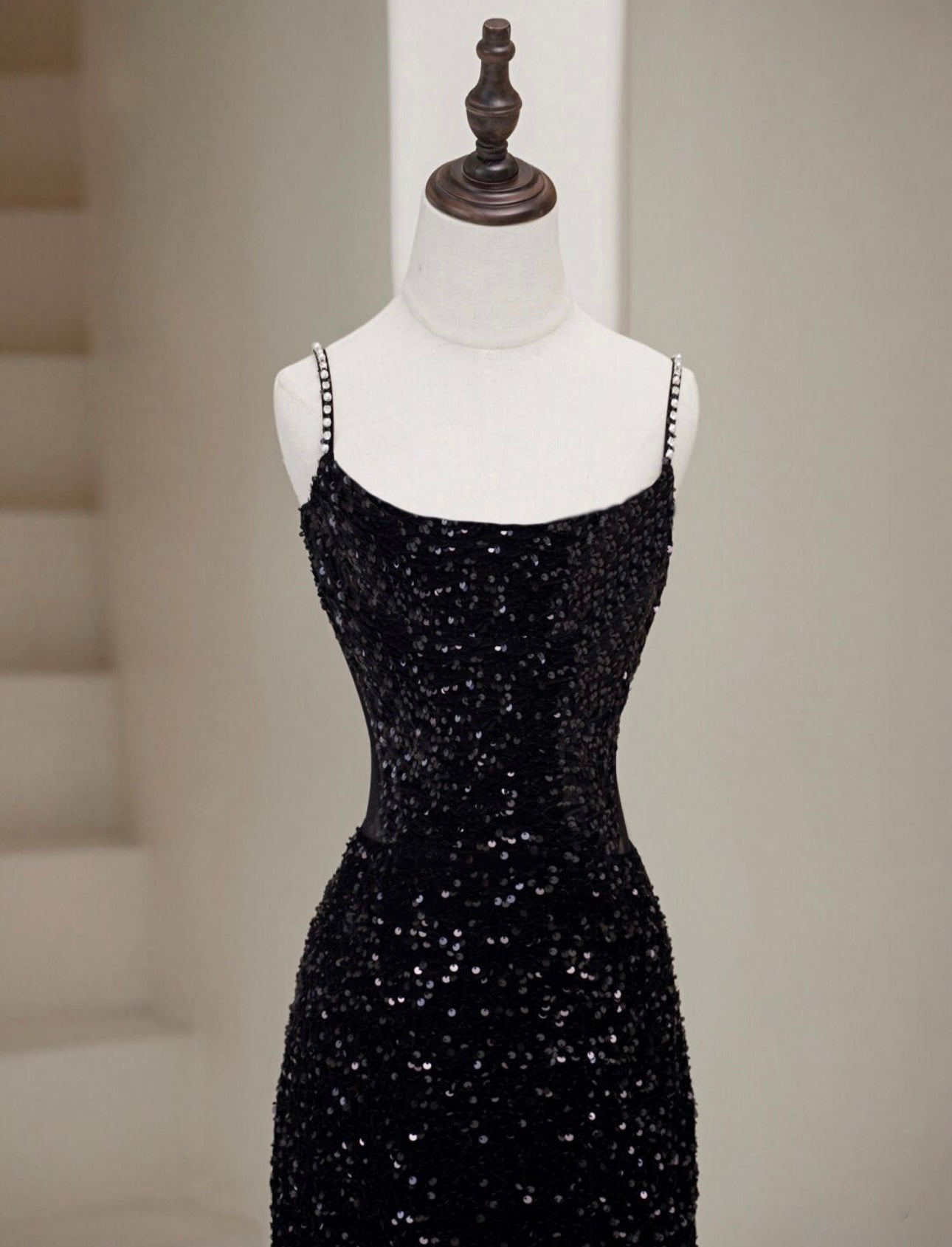 Simple Mermaid Velvet Sequin Black Long Prom Dress, Black Long Evening Dress Custom Size / Black