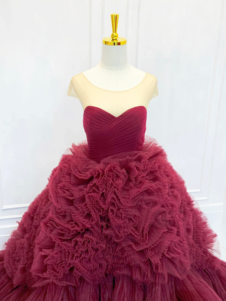 Ball Gown Scoop Neckline Tulle Sweep Train Long Prom Dress