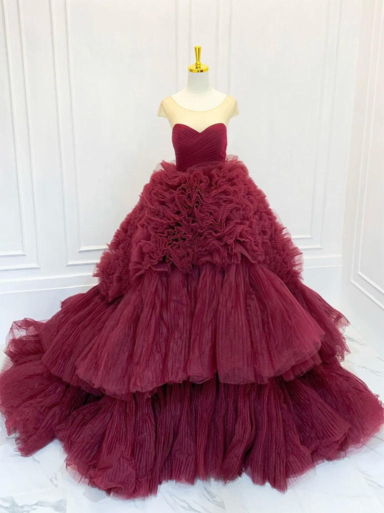 Ball Gown Scoop Neckline Tulle Sweep Train Long Prom Dress