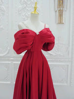 A-Line Satin Off Shoulder Red Long Prom Dress, Red Long Evening Dress