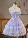A-Line Sweetheart Neck Tulle Lace Purple Short Prom Dress, Purple Homecoming Dress