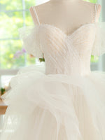 Sweetheart Neck Tulle Beads Light Champagne Long Prom Dress, Light Champagne Formal Dress