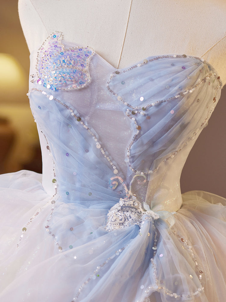 A-Line Sweetheart Neck Tulle Blue Short Prom Dress, Blue Homecoming Dress