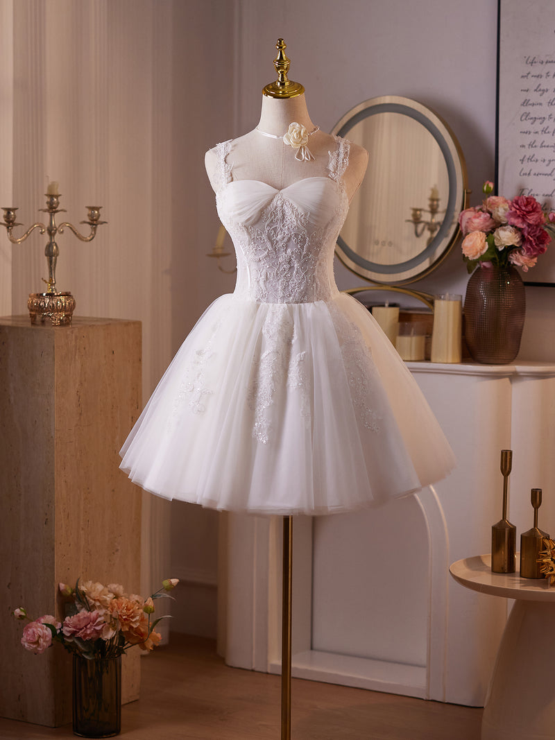 White Tulle Lace Short Prom Dress with Corset, A-Line Sweetheart Neck Party Dress US 2 / White White Tulle Lace Short Prom Dress with Corset, A-Line Sweetheart Neck Party Dress US 2 / White