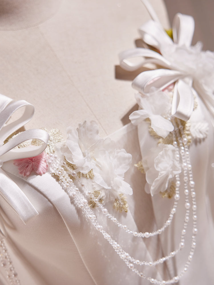 White V Neck Satin Tea Length Prom Dress, White Formal Dress With Beading