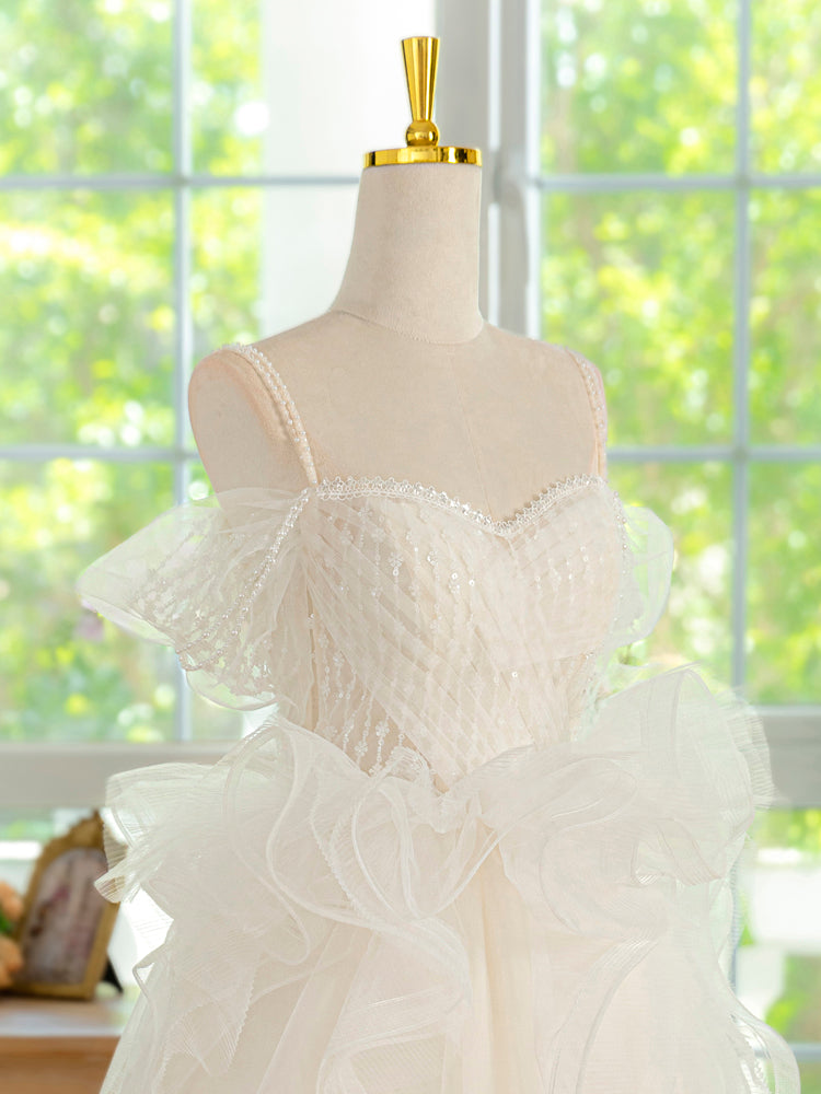 ivory short prom dresses Ivory Beaded Lace Homecoming Dresses Spaghetti Strap Tiered Short Prom SELINADRESS